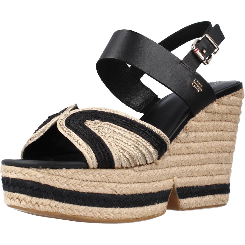 Pre-owned Tommy Hilfiger Sandalen/sandaletten  Artisanal High Wedge 105495 Schwarz