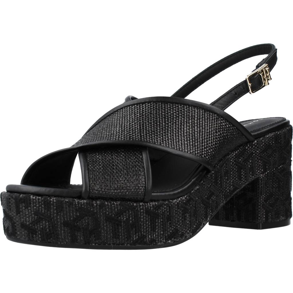 Pre-owned Tommy Hilfiger Sandalen/sandaletten  Th Raffia Mid Heel Sanda 118287 Schwarz