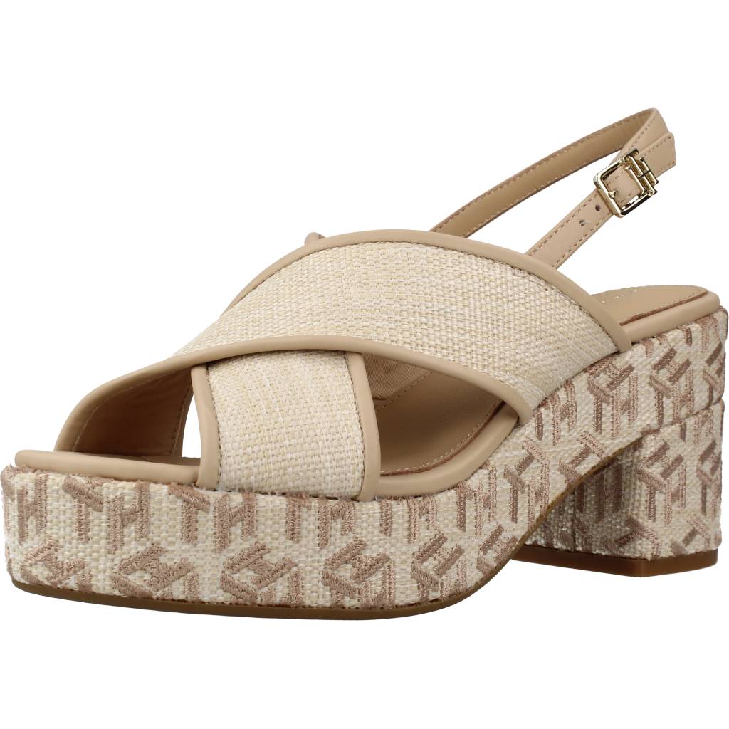 Pre-owned Tommy Hilfiger Sandalen/sandaletten  Th Raffia Mid Heel Sanda 118287 Beige